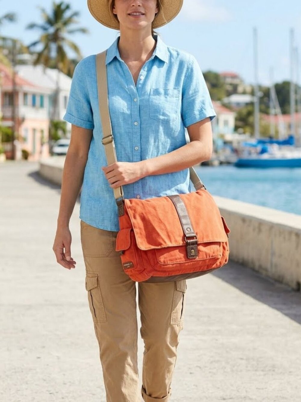 Caribbean Joe Coral Red Canvas Crossbody Bag